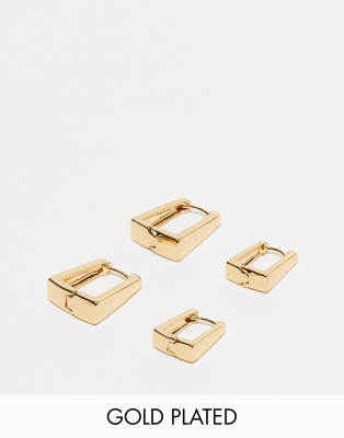 ASOS DESIGN - Pakke med 2 par hoop-øreringe med 14 karat guldbelægning og firkantet hængselsdetalje