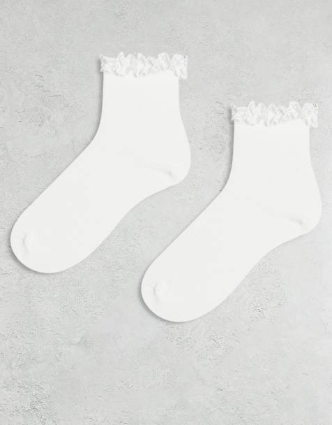 ASOS DESIGN - Pakke med 2 par hvide ankelsokker med flæser - view 1