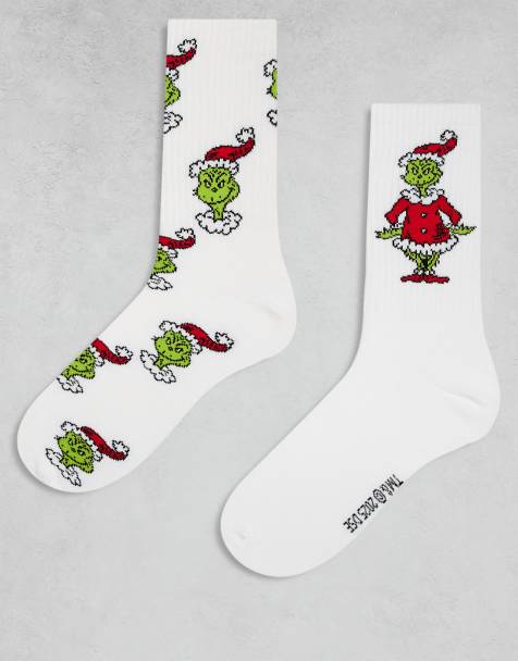 ASOS DESIGN - Pakke med 2 par hvide sokker med Grinch-julegrafik - view 1