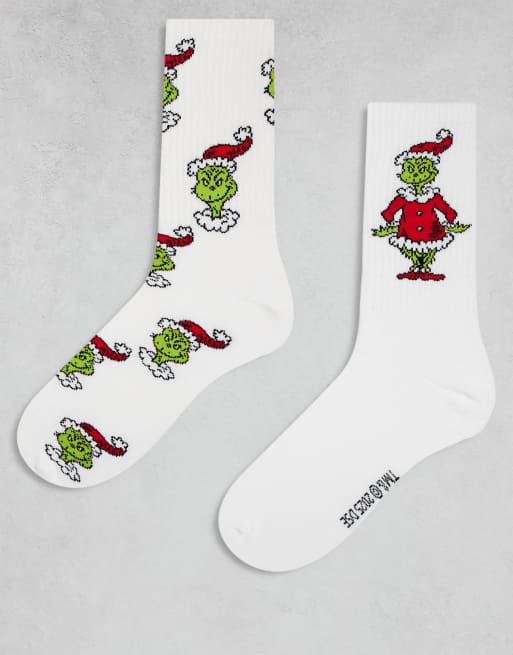 ASOS DESIGN - Pakke med 2 par hvide sokker med Grinch-julegrafik