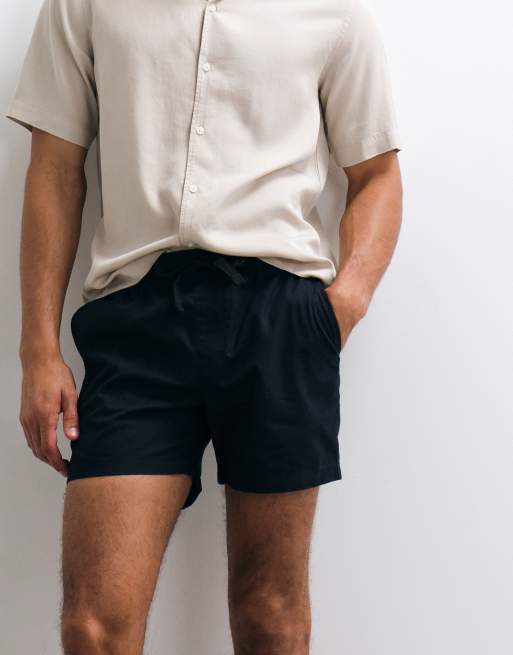 ASOS DESIGN - Pakke med 2 par korte slim-shorts i sort/beige hørblanding, 3 af 5