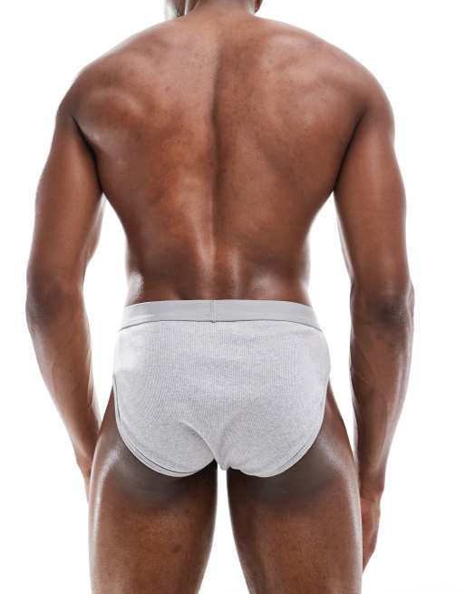ASOS DESIGN - Pakke med 2 par ribstrikkede briefs i grå/blå, 2 af 4