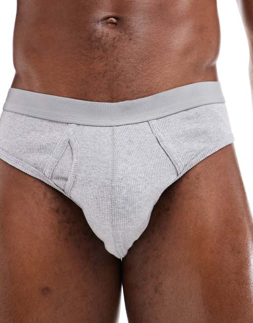 ASOS DESIGN - Pakke med 2 par ribstrikkede briefs i grå/blå, 4 af 4