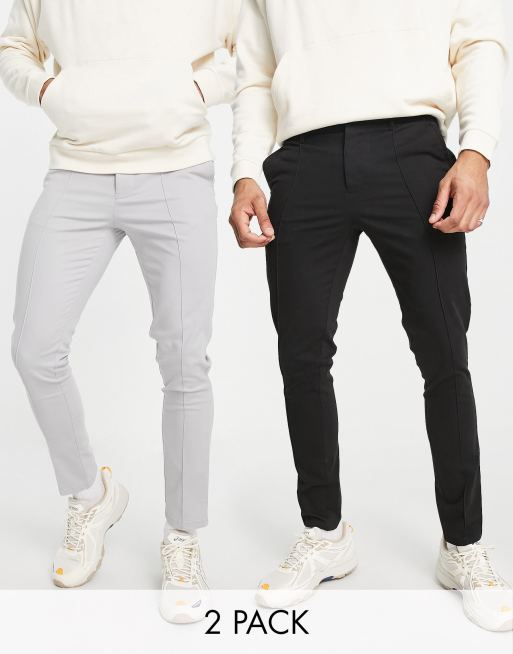 ASOS DESIGN - Pakke med 2 par skinny-chinos i lysegrå/sort - Spar