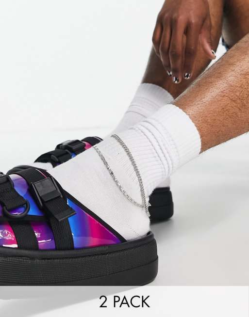 ASOS DESIGN - Pakke med 2 par sølvfarvede ankelkæder