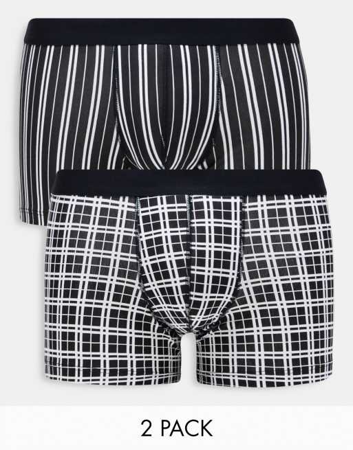 ASOS DESIGN - Pakke med 2 par sorte boksershorts i jersey med tern og striber