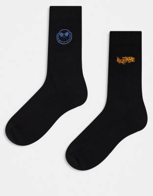 ASOS DESIGN - Pakke med 2 par sorte sokker med 'Disney Nightmare Before Christmas'-broderier - view 1
