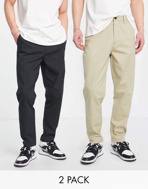 ASOS DESIGN - Pakke med 2 par tapered chinos i brun og beige - Spar