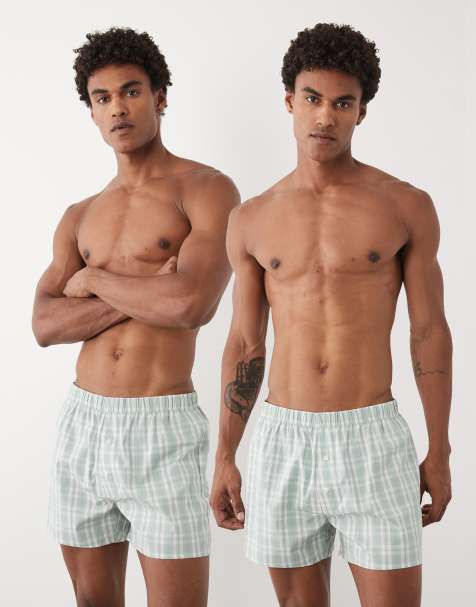 ASOS DESIGN - Pakke med 2 par vævede boksershorts i grøn/med tern - view 1