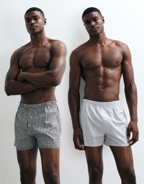 ASOS DESIGN - Pakke med 2 par vævede boksershorts med blå og sorte tern - view 1
