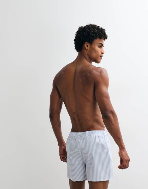 ASOS DESIGN - Pakke med 2 par vævede boksershorts med striber i blå, 3 af 3