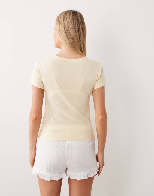 ASOS DESIGN - Pakke med 2 pyjamas-T-shirts i hvid og citrongul, 2 af 4