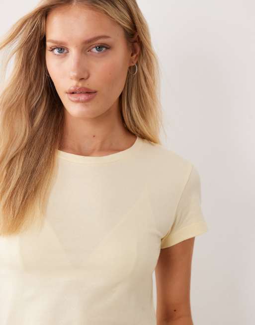 ASOS DESIGN - Pakke med 2 pyjamas-T-shirts i hvid og citrongul, 3 af 4