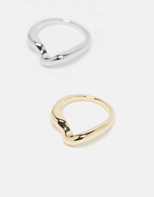 ASOS DESIGN - Pakke med 2 ringe i blandede metaller med smeltet design, 2 af 4
