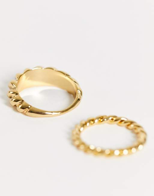 ASOS DESIGN - Pakke med 2 ringe med snoet design og belægning i 14 k guld, 2 af 4