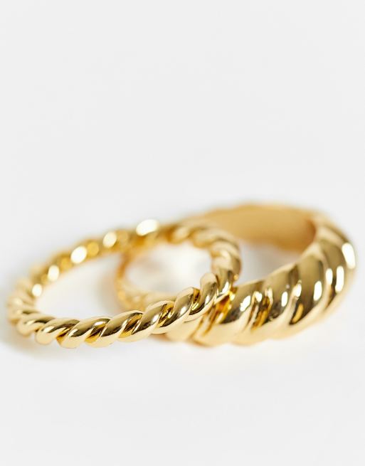 ASOS DESIGN - Pakke med 2 ringe med snoet design og belægning i 14 k guld, 3 af 4
