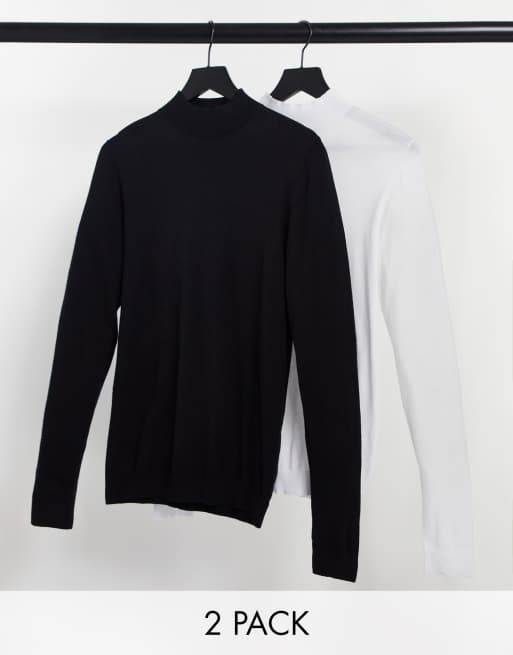 ASOS DESIGN - Pakke med 2 rullekravebluser i sort & hvid bomuld - SPAR