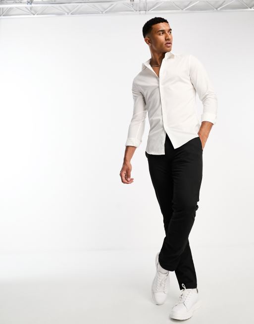 ASOS DESIGN - Pakke med 2 skjorter med stretch i hvid/blå i slim fit - Spar, 2 af 4
