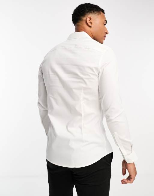 ASOS DESIGN - Pakke med 2 skjorter med stretch i hvid/blå i slim fit - Spar, 3 af 4