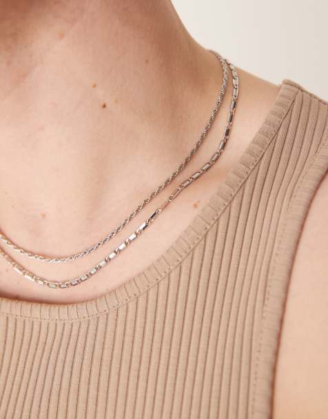 ASOS DESIGN - Pakke med 2 sølvfarvede halskæder med forskellige kæder - view 1