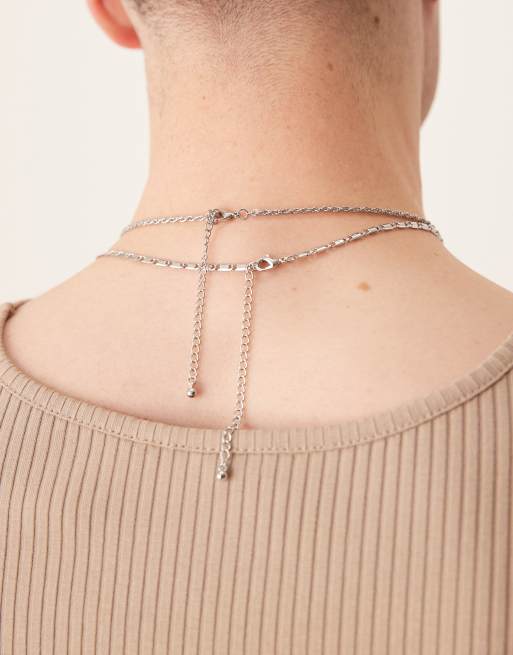 ASOS DESIGN - Pakke med 2 sølvfarvede halskæder med forskellige kæder, 3 af 3