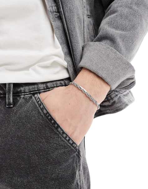 ASOS DESIGN - Pakke med 2 sølvfarvede kædearmbånd med rebdesign - view 1