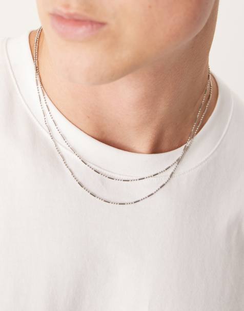 ASOS DESIGN - Pakke med 2 sølvfarvede kædehalskæder med prik-og-streg-design - view 1