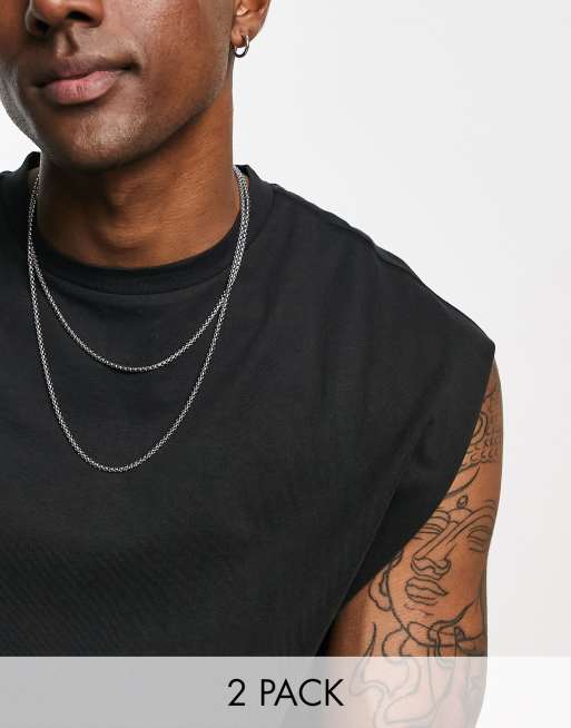 ASOS DESIGN - Pakke med 2 sølvfarvede kæder i vandtæt, rustfrit stål 