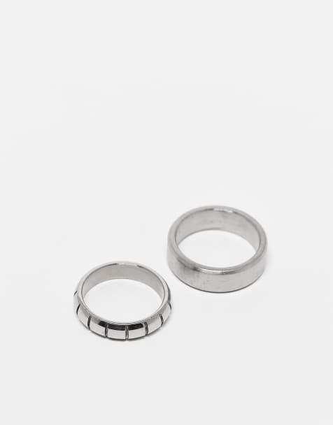 ASOS DESIGN - Pakke med 2 sølvfarvede ringe i vandafvisende rustfrit stål med blandede teksturer - view 1