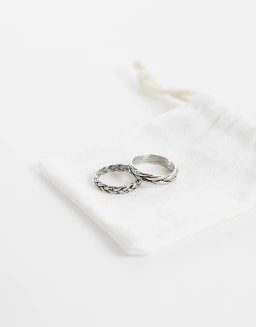 ASOS DESIGN - Pakke med 2 sølvfarvede ringe i vandafvisende rustfrit stål med flettet bånd, 3 af 3