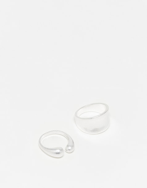 ASOS DESIGN - Pakke med 2 sølvfarvede ringe med åbent design og slidt finish - view 1