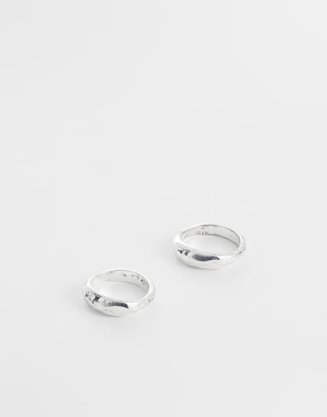 ASOS DESIGN - Pakke med 2 sølvfarvede ringe med smeltede detaljer - view 1