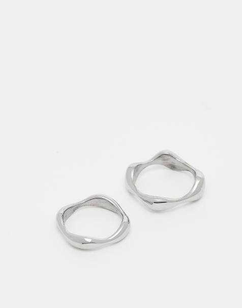 ASOS DESIGN - Pakke med 2 sølvfarvede ringe med smeltet design i vandfast og rustfrit stål - view 1
