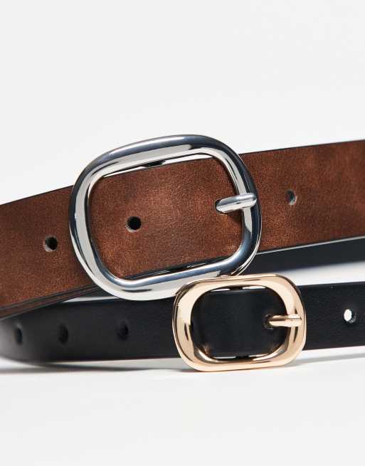 ASOS DESIGN - Pakke med 2 sorte/chokoladebrune talje- og hoftebælter i smalt og bredt design, 2 af 3