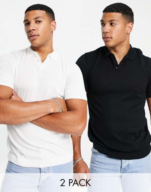 ASOS DESIGN - Pakke med 2 strikkede poloskjorter