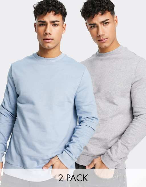 ASOS DESIGN - Pakke med 2 sweatshirts i pastelblå og gråmeleret
