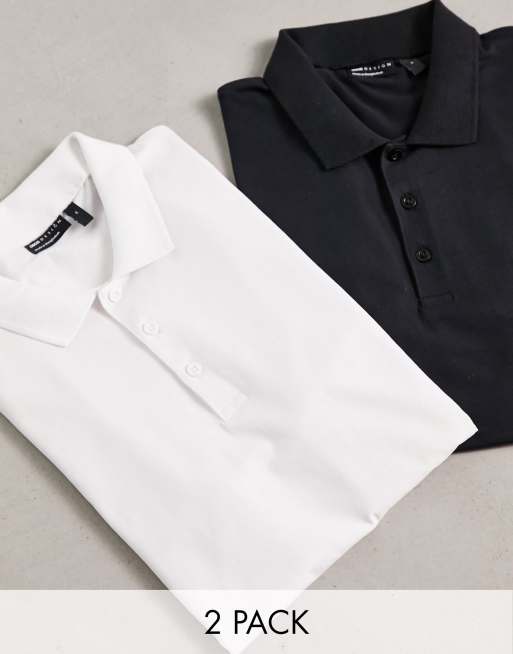 ASOS DESIGN - Pakke med 2 tætsiddende poloer i sort og hvid