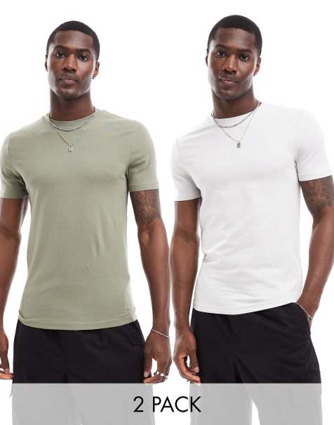 ASOS DESIGN - Pakke med 2 tætsiddende T-shirts i kakigrøn og grå - view 1