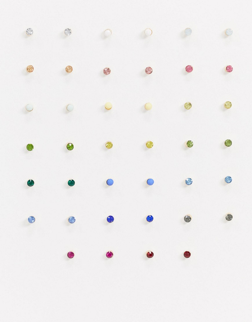 ASOS DESIGN - Pakke med 20 øreringe i guldtone med blandede farvekrystaller