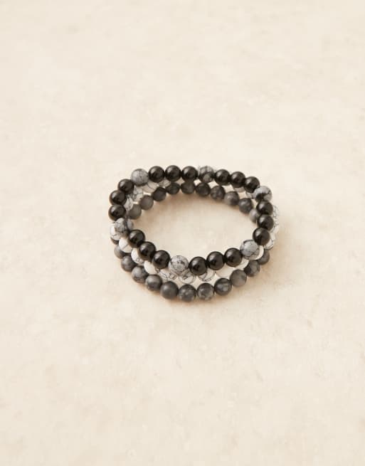 ASOS DESIGN - Pakke med 3 armbånd med perler i monokrome farver , 2 af 3