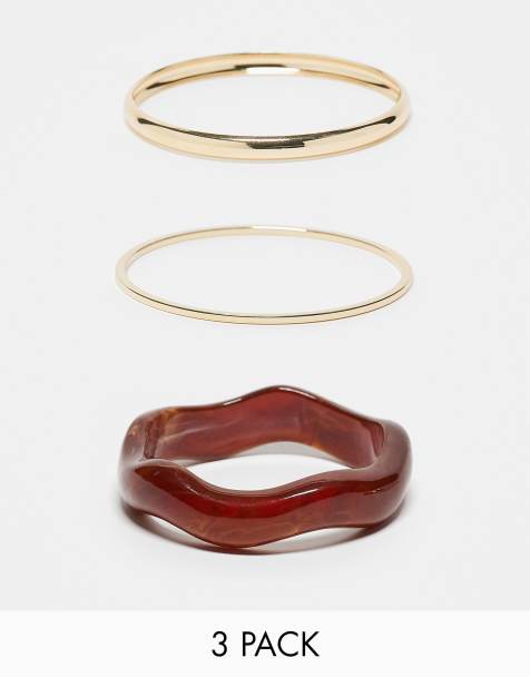 ASOS DESIGN - Pakke med 3 armringe i resin og guldfarve - view 1