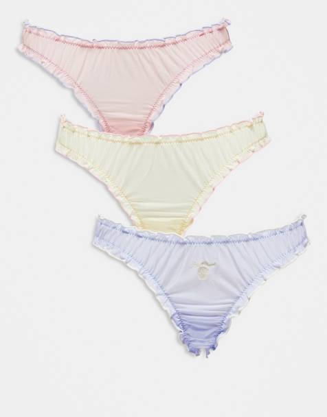 ASOS DESIGN - Pakke med 3 G-strenge med skalbroderier i gult/blåt/lyserødt krølstof - view 1