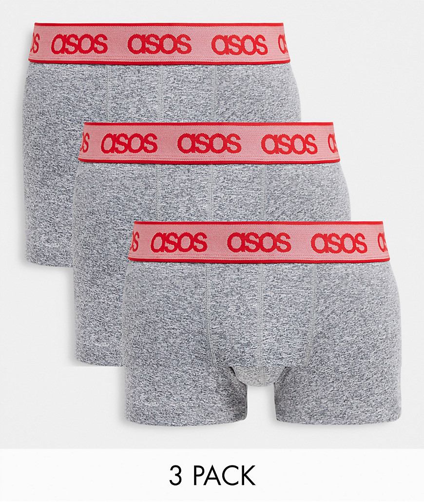 ASOS DESIGN - Pakke med 3 gråmelerede underbukser med rødt taljebånd