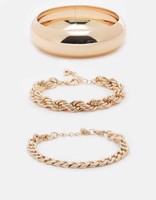 ASOS DESIGN - Pakke med 3 guldfarvede armbånd med blandet kæde- og chunky design