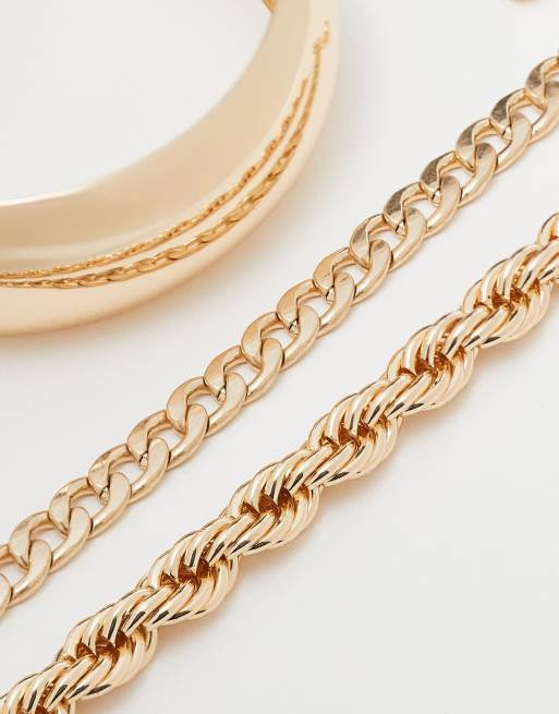 ASOS DESIGN - Pakke med 3 guldfarvede armbånd med blandet kæde- og chunky design, 3 af 3
