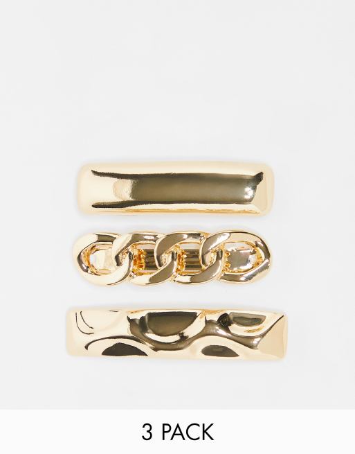 ASOS DESIGN - Pakke med 3 guldfarvede hårspænder i barrette-stil