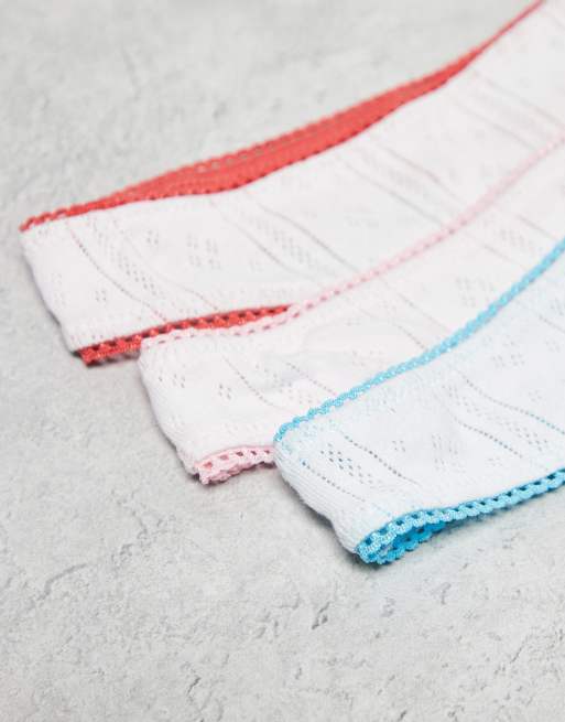 ASOS DESIGN - Pakke med 3 hvide G-strenge med ugedagene i pointelle-jersey, 4 af 4