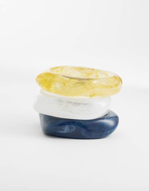 ASOS DESIGN - Pakke med 3 klare/blå armringe i resin, 3 af 3