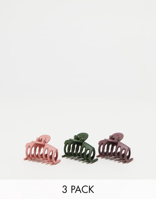 ASOS DESIGN - Pakke med 3 mini-hårklemmer i blandede, matte farver