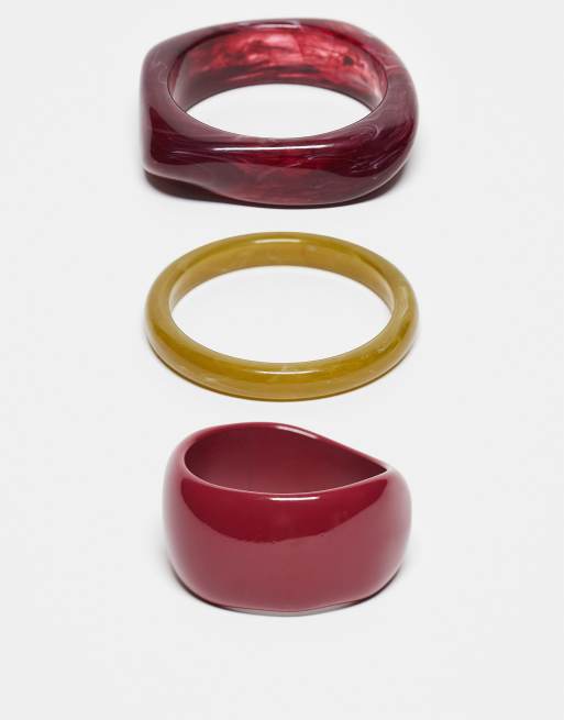 ASOS DESIGN - Pakke med 3 multifarvede armbånd med forskellige former i resin